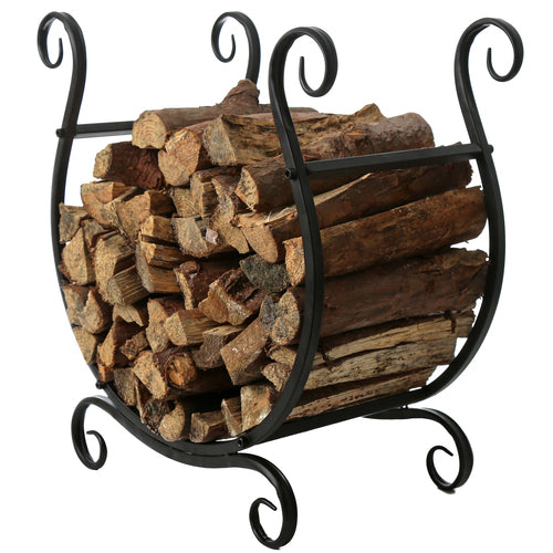 Freestanding Black Metal Scrollwork Firewood Rack-MyGift