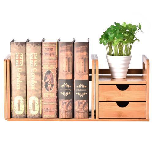 Natural Bamboo Desk Organizer w/ Bookshelf and Drawers - MyGift