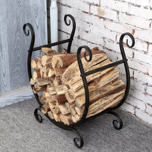 Freestanding Black Metal Scrollwork Firewood Rack-MyGift