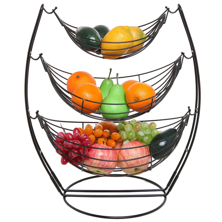 Black Metal Triple Hammock Produce Basket for Fruits & Vegetables-MyGift