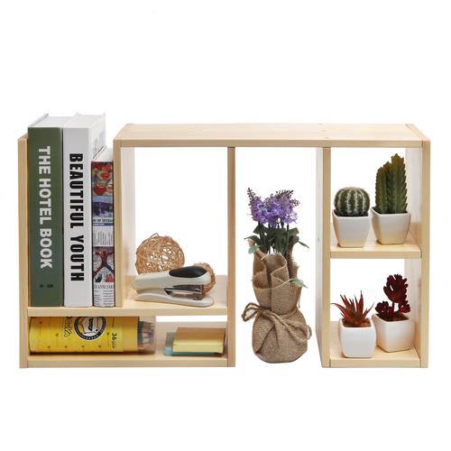 Beige Wood Adjustable Desktop Shelf