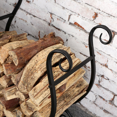 Freestanding Black Metal Scrollwork Firewood Rack-MyGift