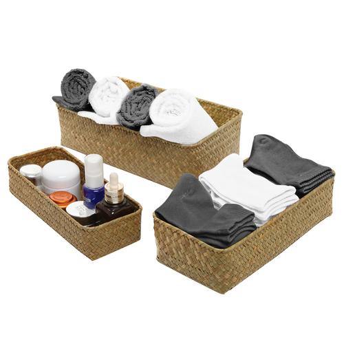 Rectangular Handwoven Seagrass Storage Bins, Set of 3 - MyGift