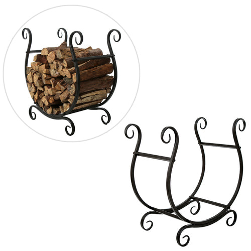 Freestanding Black Metal Scrollwork Firewood Rack-MyGift