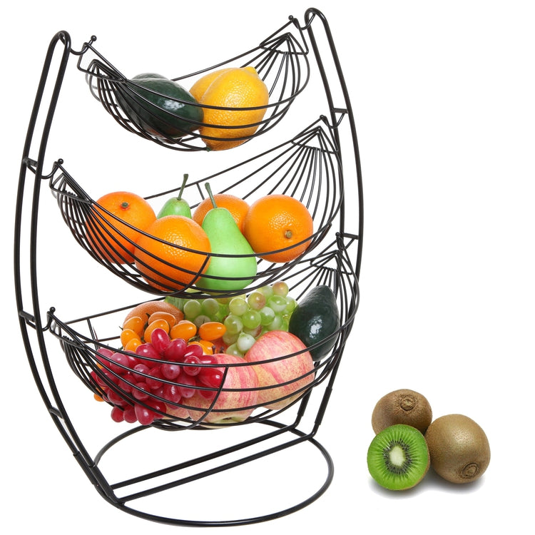 Black Metal Triple Hammock Produce Basket for Fruits & Vegetables-MyGift