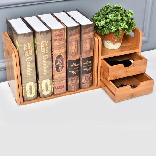 Natural Bamboo Desk Organizer w/ Bookshelf and Drawers - MyGift