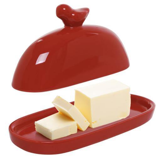 Red Bird Ceramic Butter Dish