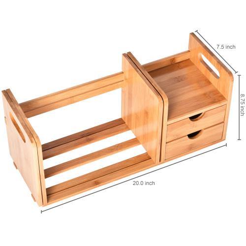 Natural Bamboo Desk Organizer w/ Bookshelf and Drawers - MyGift