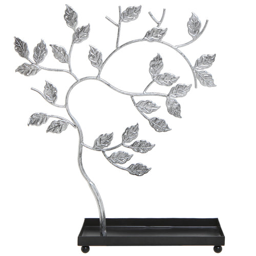 Silver-Tone Metal Jewelry Tree, Necklace and Earrings Hanger Display Stand with Ring Tray