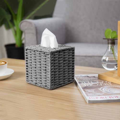 Gray Paper Woven Square Tissue Box Cover