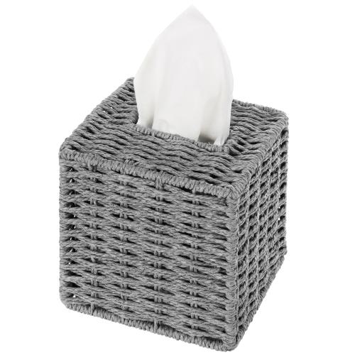 Gray Paper Woven Square Tissue Box Cover-MyGift