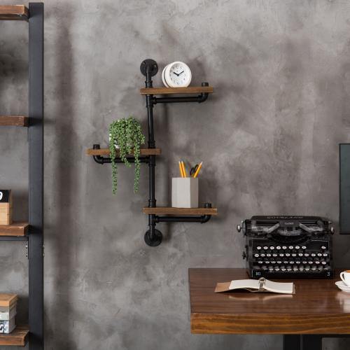 Black/Rustic 3-Tier Industrial Wall Shelf