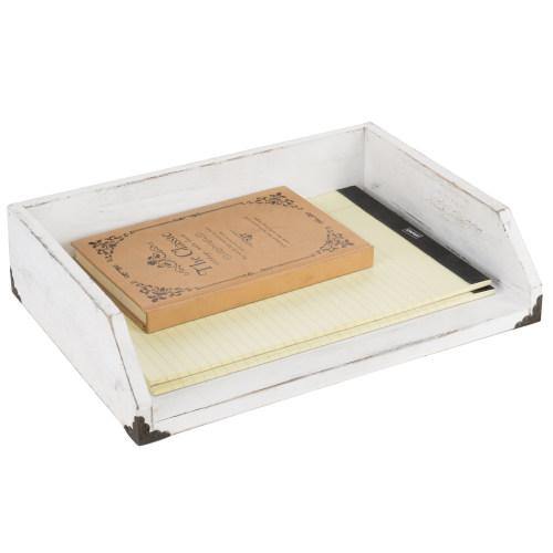 Vintage White Wood Stackable File & Document Tray