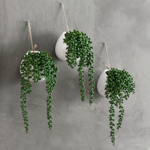 artificial string of pearls succulent Artificial String of Pearls in Round White Ceramic Plant Pot, Set of 3