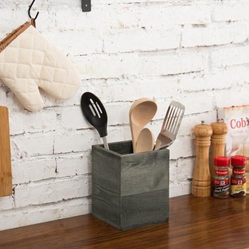 Gray Wood Kitchen Utensil Holder - MyGift