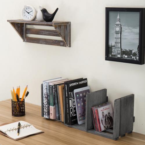 Gray Expandable Wood Desktop Bookshelf - MyGift