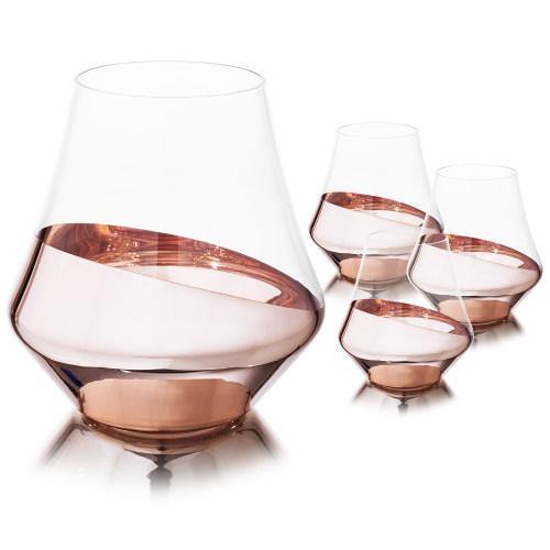 Whiskey Snifter Glasses with Luxury Angled Copper Design, Set of 4 - MyGift