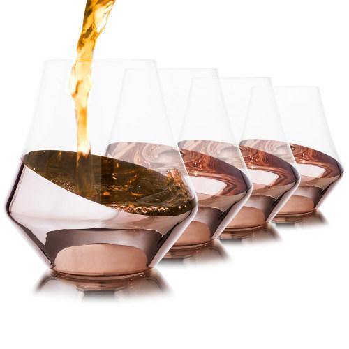 Whiskey Snifter Glasses with Luxury Angled Copper Design, Set of 4 - MyGift