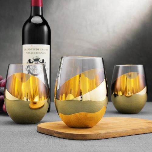 Titled Design Brass Stemless Wine Glasses, Set of 6