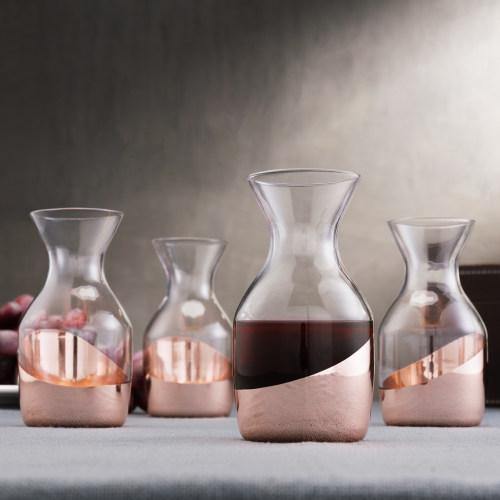 Copper Accented Serving Mini 6 oz Glass Carafes, Set of 4