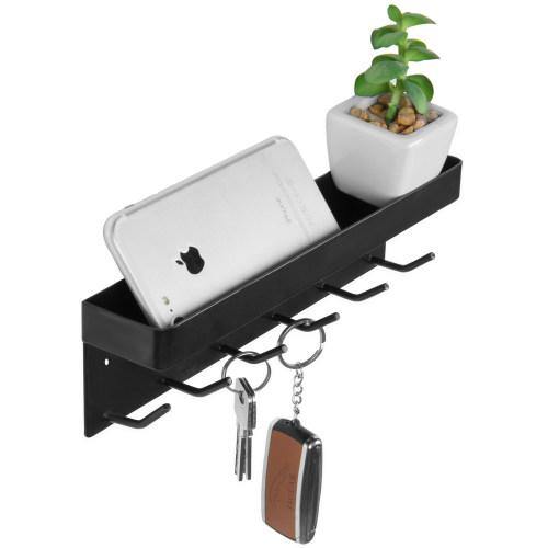 Wall-Mounted Black Metal Key Holder with Top Shelf
