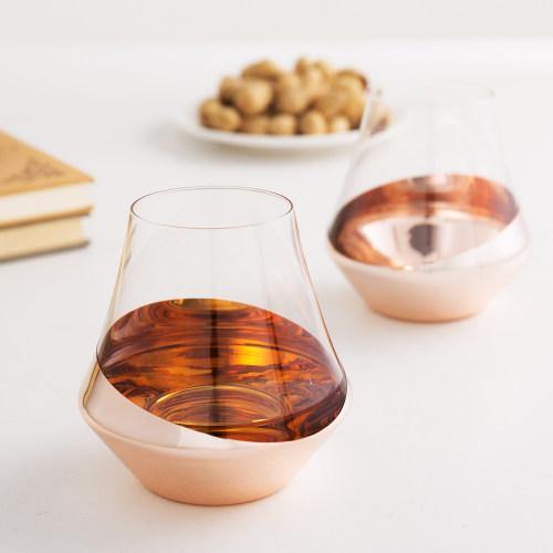 Whiskey Snifter Glasses with Luxury Angled Copper Design, Set of 4 - MyGift