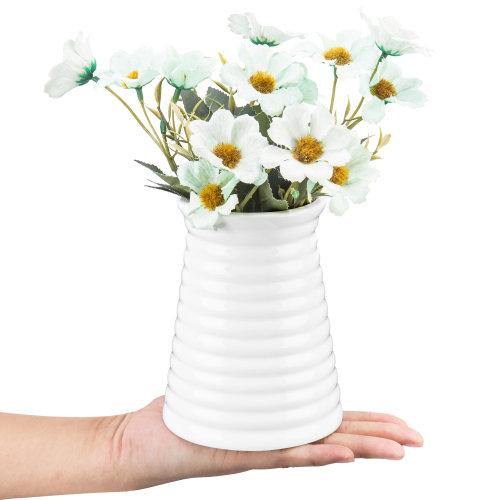 Small Ribbed Design White Ceramic Vase - MyGift