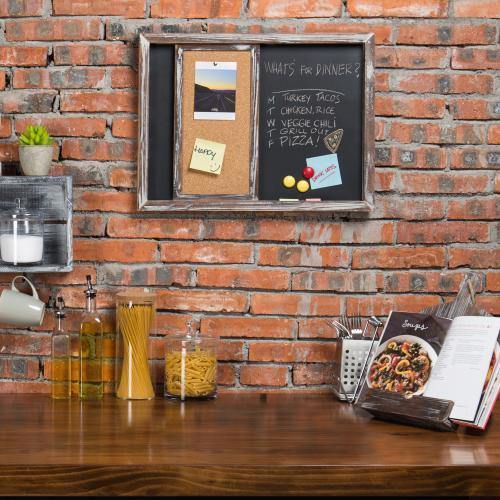 Torched Wood Wall-Mounted Magnetic Chalkboard & Sliding Cork Board