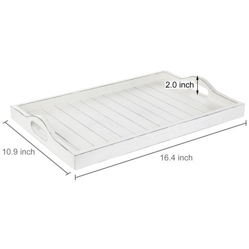 Farmhouse Style Whitewashed Wood Serving Tray with Cutout Handles-MyGift
