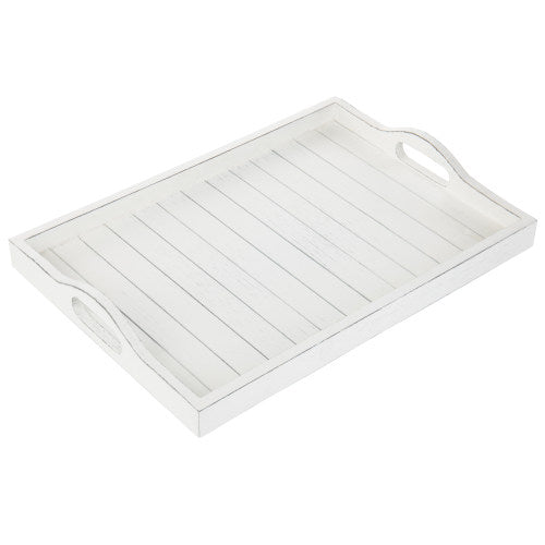 Farmhouse Style Whitewashed Wood Serving Tray with Cutout Handles-MyGift