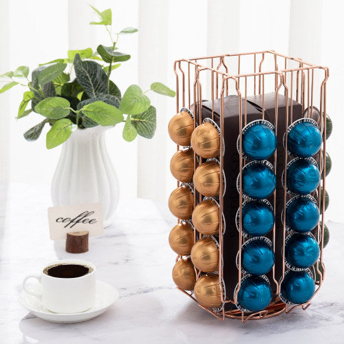 Copper 360 Degree Rotating Coffee Pod and Sleeve Countertop Organizer Rack