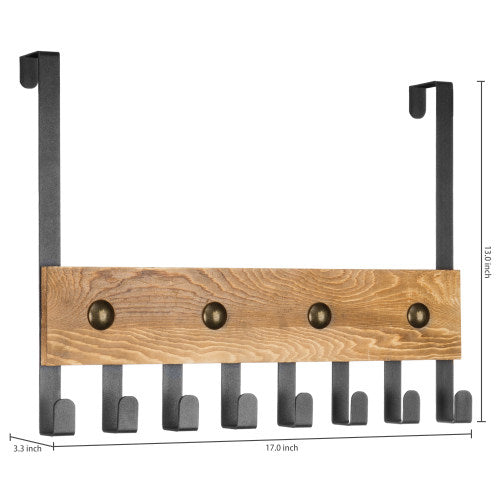 Black Metal & Burnt Wood Over-The-Door Rack-MyGift