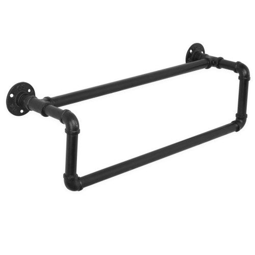 Wall-Mounted Industrial Black Metal Pipe Towel Bar-MyGift