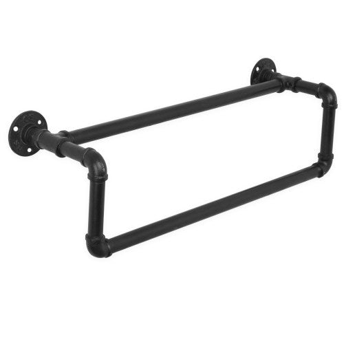 Wall-Mounted Industrial Black Metal Pipe Towel Bar-MyGift