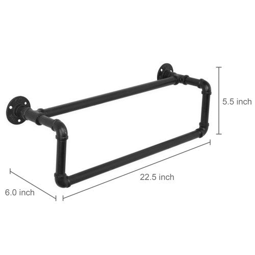 Wall-Mounted Industrial Black Metal Pipe Towel Bar-MyGift