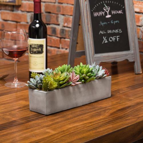 artificial succulents in grey pots Decorative Artificial Succulent Plant Arrangement with Rectangular Gray Wood Plant Pot