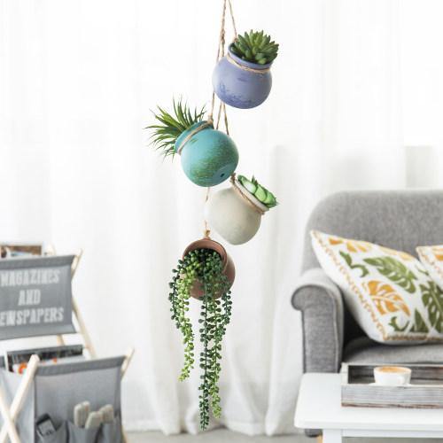 Hanging Ceramic Planter Set, Pastel Multi-Color