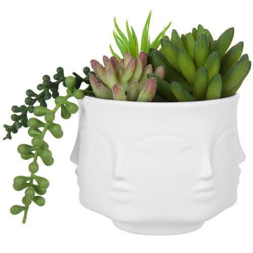 White Ceramic Guanyin Multi-Face Succulent Planter-MyGift