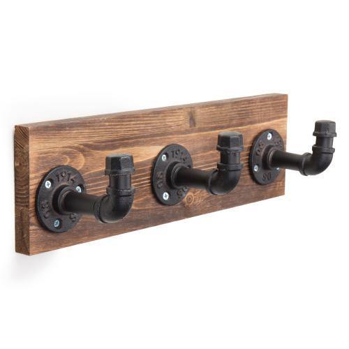 Industrial Style Wood & Pipe 3-Hook Coat Rack - MyGift