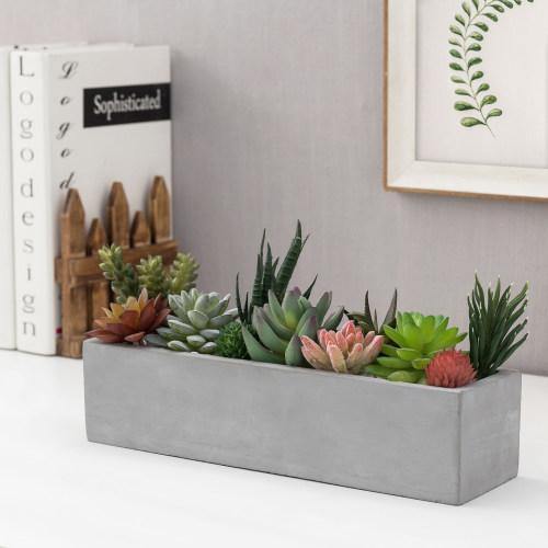 Rectangular Gray Concrete Succulent Planter