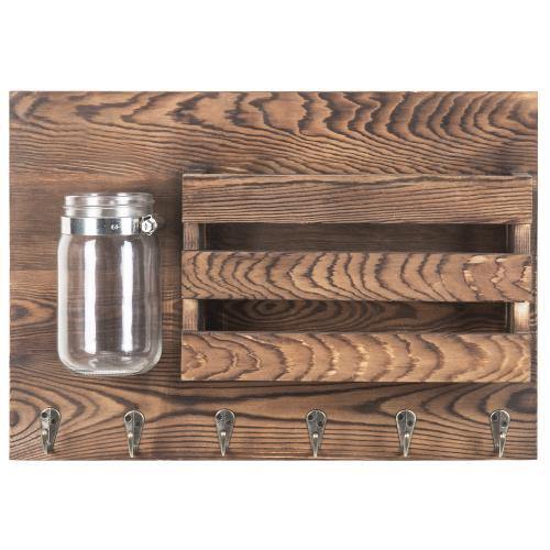 Rustic Dark Brown Wood Mail Organizer & Mason Jar - MyGift