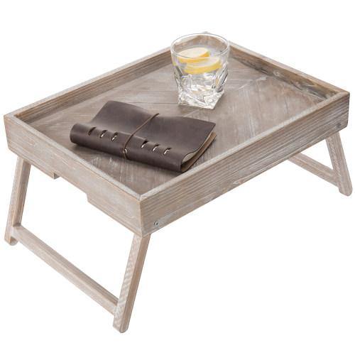 Vintage Graywashed Wood Tray w/Foldable Legs - MyGift