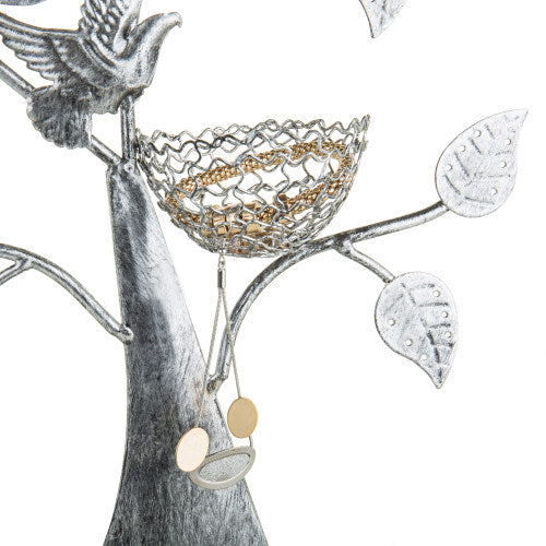 Silver Metal Tabletop Jewelry Tree with Bird Nest-MyGift