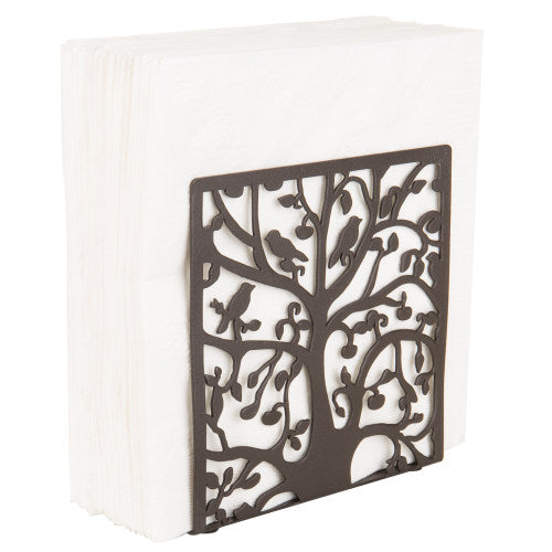 Brown Metal Tree & Bird Design Napkin Holder-MyGift