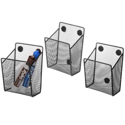 Black Wire Mesh Magnetic Storage Baskets, Set of 3-MyGift