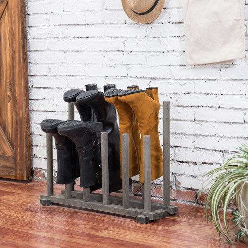 Dark Gray Wood Boot Storage Rack, For 6 Pairs-MyGift