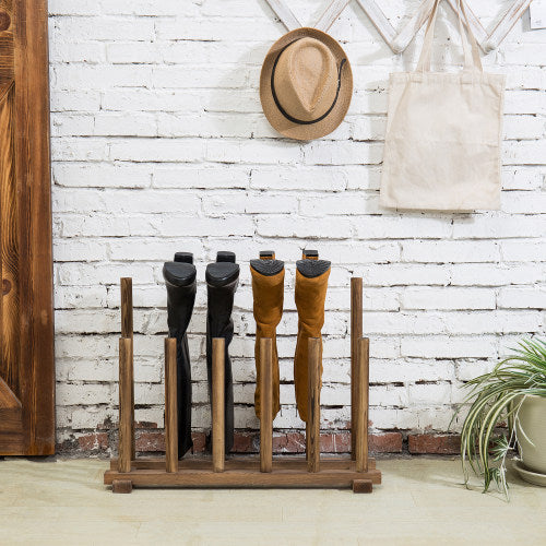 Dark Brown Wood Boot Rack, For 6 Pairs-MyGift