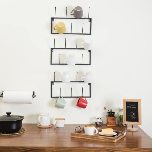 Black Metal Wall-Mounted Coffee Mug Rack, Set of 3 - MyGift