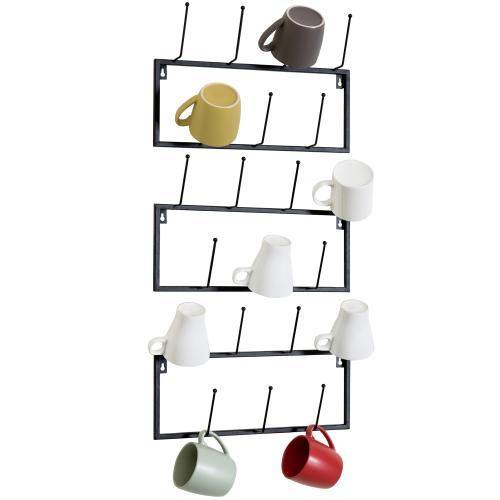 Black Metal Wall-Mounted Coffee Mug Rack, Set of 3 - MyGift