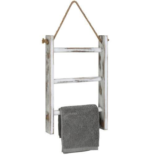 Whitewashed Wood Wall-Hanging Hand Towel Ladder - MyGift